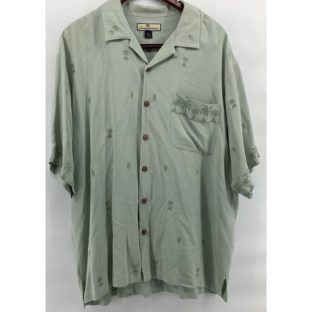 Tommy Bahama Summer cruise Shirt Men XL 100 Silk Embriodery Short Sleeve See Pic